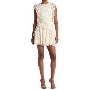 REISS Valerie Ruffle Sleeve Dress in Cream